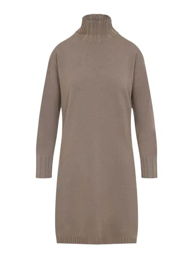 Fabiana Filippi Cortex Brown Virgin Wool Knit Midi Dress In Gray