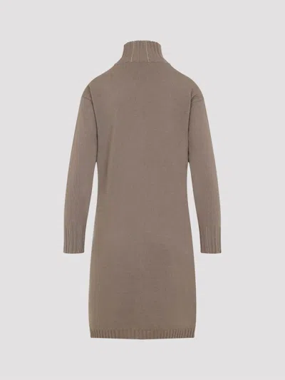 Fabiana Filippi Cortex Brown Virgin Wool Knit Midi Dress In Gray
