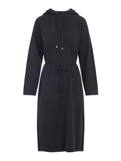 Fabiana Filippi Hooded Ankle-length Dress With Ribbed Silk Blend In Gray