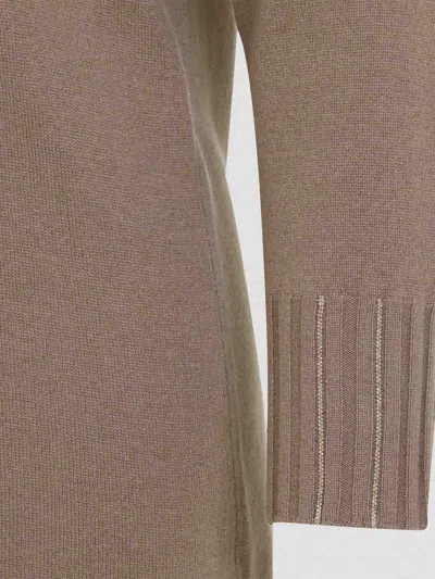 Fabiana Filippi Cortex Brown Virgin Wool Knit Midi Dress In Gray