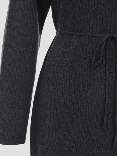 Fabiana Filippi Hooded Ankle-length Dress With Ribbed Silk Blend In Gray