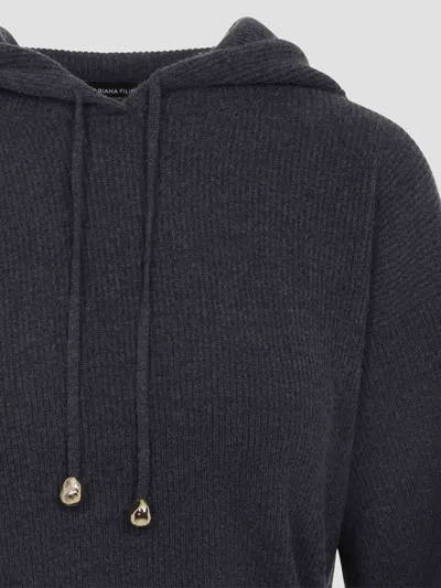 Fabiana Filippi Hooded Ankle-length Dress With Ribbed Silk Blend In Gray