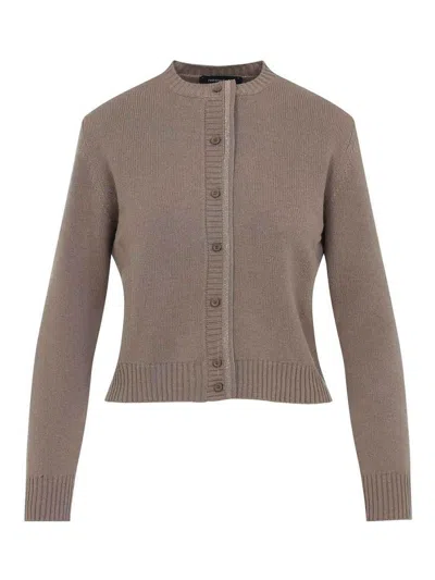 Fabiana Filippi Wool Blend Crew Neck Jacket With Embellished Placket In Brown