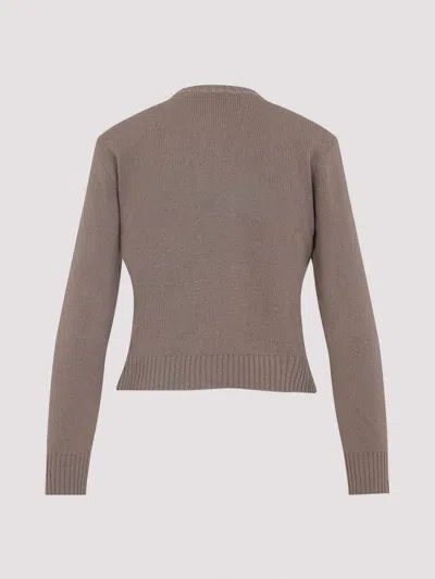 Fabiana Filippi Wool Blend Crew Neck Jacket With Embellished Placket In Brown