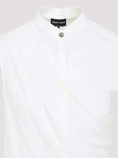 Giorgio Armani Draped Silk Shirt Korean Collar In White