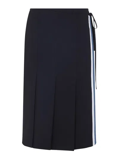 Marni Womens 00b99 Contrast-stripe Wrap-front Wool Midi Skirt In Black