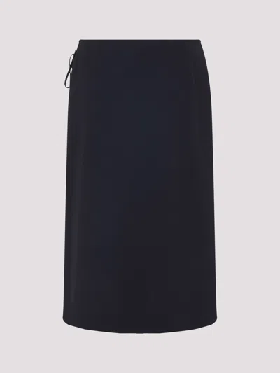 Marni Womens 00b99 Contrast-stripe Wrap-front Wool Midi Skirt In Black