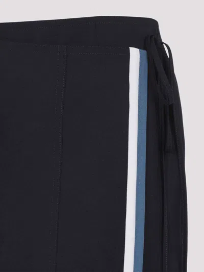 Marni Womens 00b99 Contrast-stripe Wrap-front Wool Midi Skirt In Black