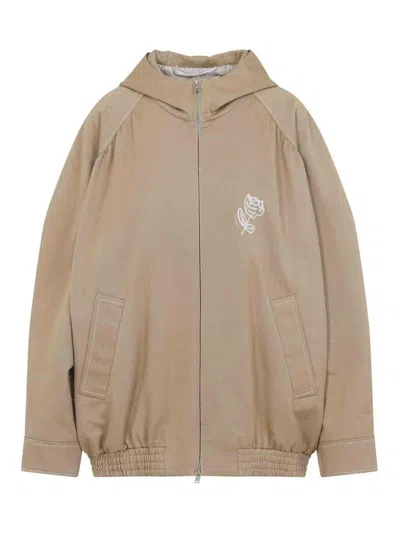 Marni Hooded Jacket With Embroidered Detail And Elasticated Hem In Brown