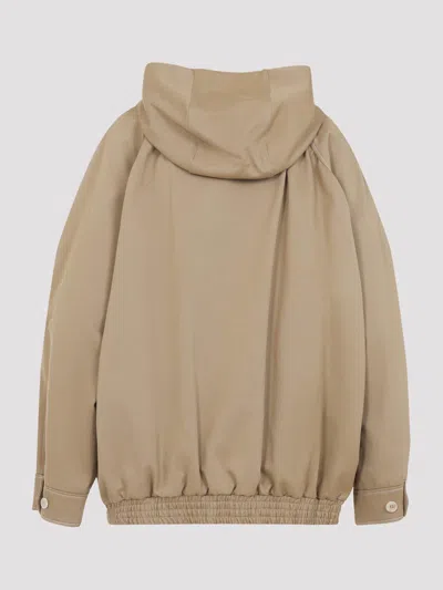 Marni Hooded Jacket With Embroidered Detail And Elasticated Hem In Brown