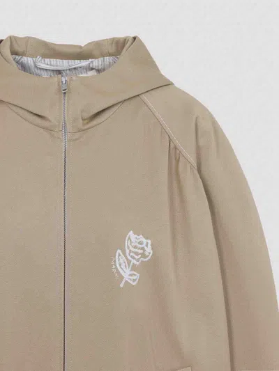 Marni Hooded Jacket With Embroidered Detail And Elasticated Hem In Brown