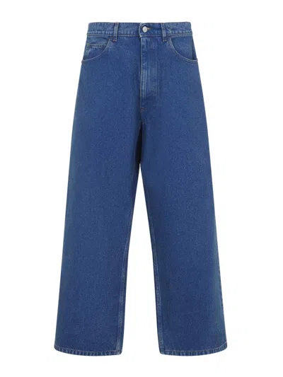 Marni Wide Leg Cotton Denim Jeans In Blue
