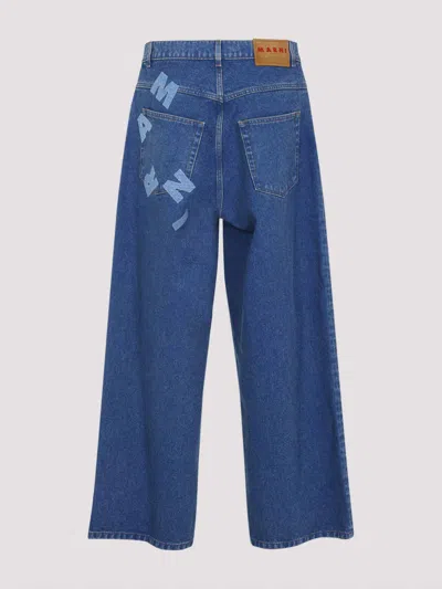Marni Wide Leg Cotton Denim Jeans In Blue