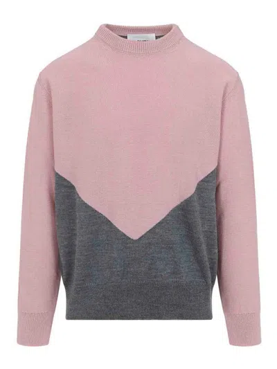Jil Sander High Neck Color-blocked Sweater With Chevron Design In Pink