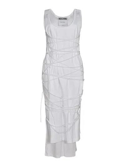 Moschino Open Back Midi Dress With Layered Ribbed Texture In White