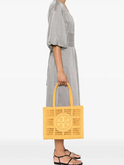 Tory Burch Small Rafia Tote Crochet Design In Orange