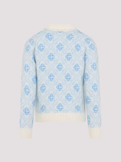 Casablanca Refined Wool Blend Sweatshirt With Classic Collar In Blue