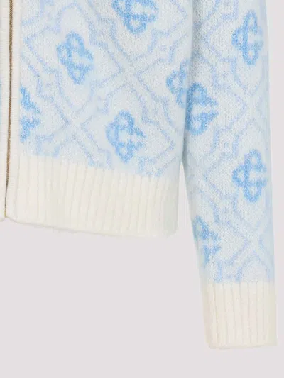 Casablanca Refined Wool Blend Sweatshirt With Classic Collar In Blue