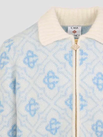 Casablanca Refined Wool Blend Sweatshirt With Classic Collar In Blue