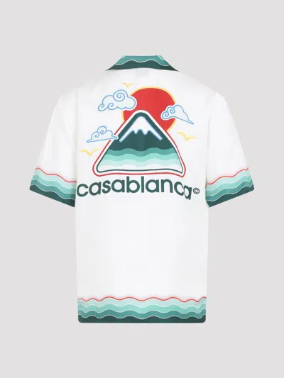 Casablanca Silk Short-sleeved Shirt With Wave In Multi