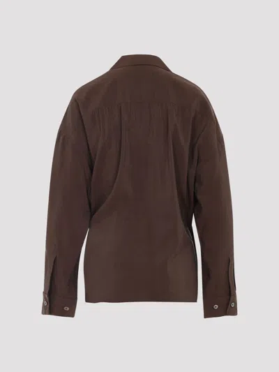 Lemaire Straight Collar Twisted Cotton Shirt In Black