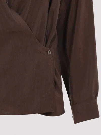 Lemaire Straight Collar Twisted Cotton Shirt In Black