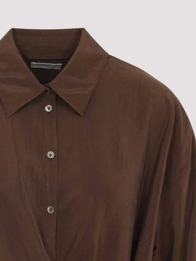 Lemaire Straight Collar Twisted Cotton Shirt In Black