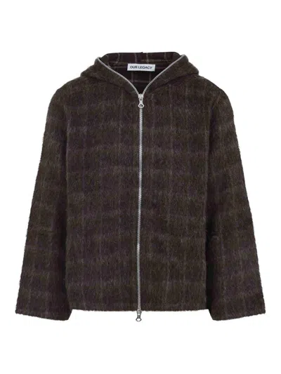 Our Legacy Textured Full Zip Hood Sweatshirt With Cozy Hood In Multi