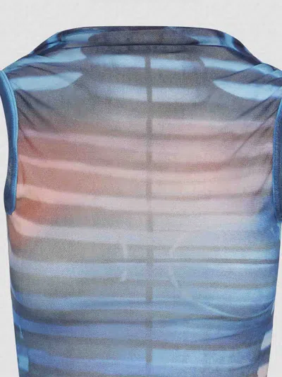 Jean Paul Gaultier Mesh Printed "air" Long Dress In Blue