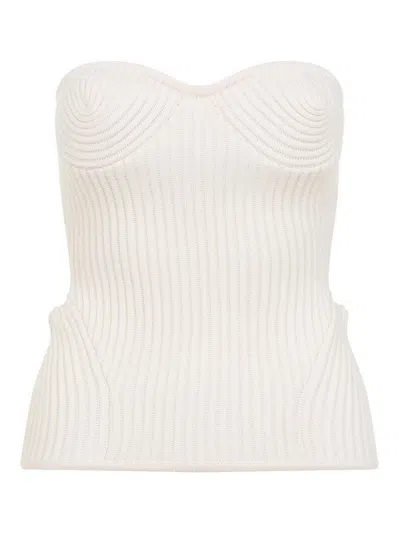 Jean Paul Gaultier White Merino Wool Ribbed Stretch Corset In White