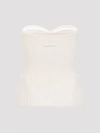 Jean Paul Gaultier White Merino Wool Ribbed Stretch Corset In White