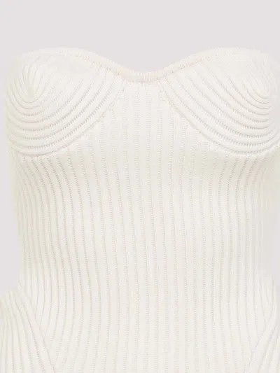 Jean Paul Gaultier White Merino Wool Ribbed Stretch Corset In White