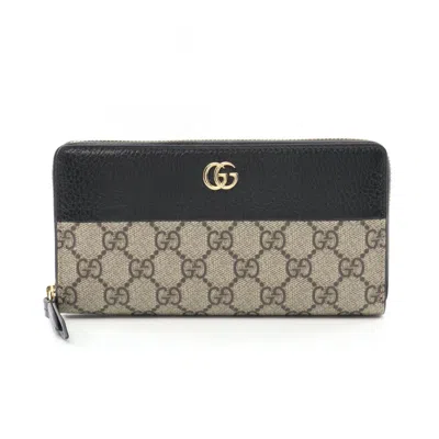 Pre-owned Gucci Beige Black Coated Canvas Leather Long Wallet (bi-fold) () In Multi