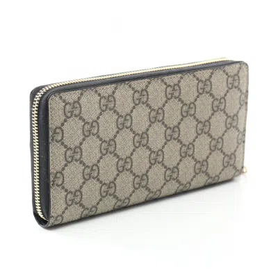 Pre-owned Gucci Beige Black Coated Canvas Leather Long Wallet (bi-fold) () In Multi