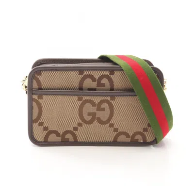 Pre-owned Gucci Beige Brown Canvas Leather Shoulder Bag ()