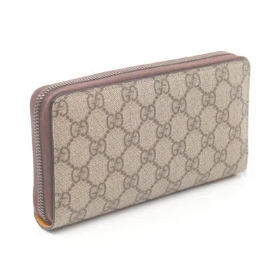 Pre-owned Gucci Beige Brown Pvc Leather Long Wallet (bi-fold) () In Multi