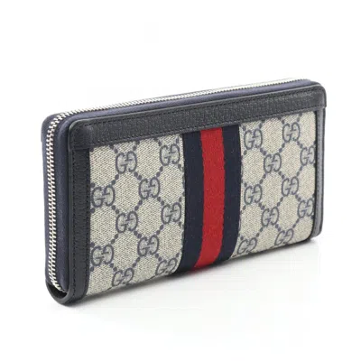 Pre-owned Gucci Beige Multi-color Navy Gg Supreme Leather Long Wallet (bi-fold) ()