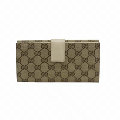 Pre-owned Gucci Ivory Light Brown Canvas Leather Long Wallet (bi-fold) ()