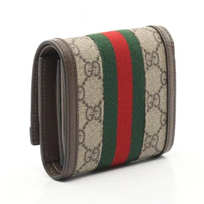 Gucci Ophidia Beige Beige Brown Brown Multi-color Coated Canvas Leather Wallet (bi-fold)