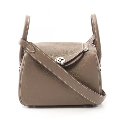 Pre-owned Hermes Brown Etoupe Gray Taurillon Clemence Leather Shoulder Bag ()