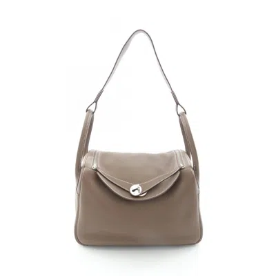 Pre-owned Hermes Brown Etoupe Gray Taurillon Clemence Leather Shoulder Bag ()