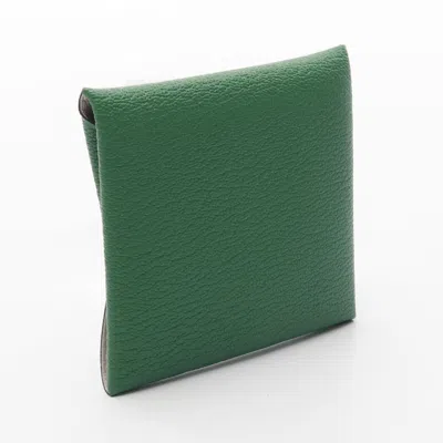 Pre-owned Hermes Green Chevre Leather Leather Coin Purse/coin Case ()