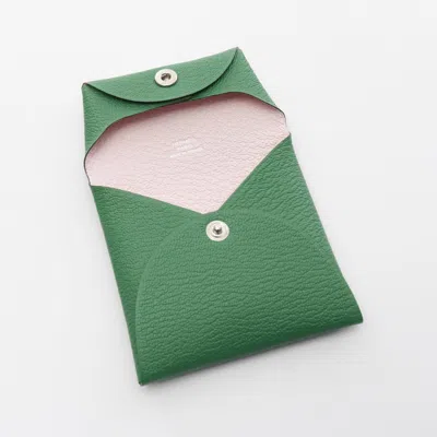 Pre-owned Hermes Green Chevre Leather Leather Coin Purse/coin Case ()