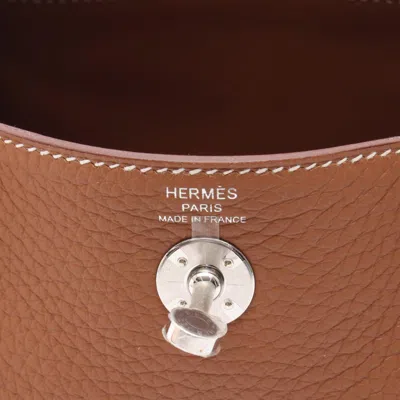 Pre-owned Hermes Lindy Brown Gold Taurillon Clemence Leather Shoulder Bag ()