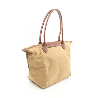 Pre-owned Longchamp Beige Brown Canvas Leather Tote Bag ()