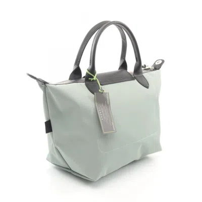 Pre-owned Longchamp Black Green Canvas Leather Tote Bag ()