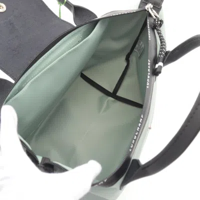 Pre-owned Longchamp Black Green Canvas Leather Tote Bag ()