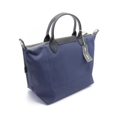 Pre-owned Longchamp Black Navy Nylon Leather Tote Bag ()