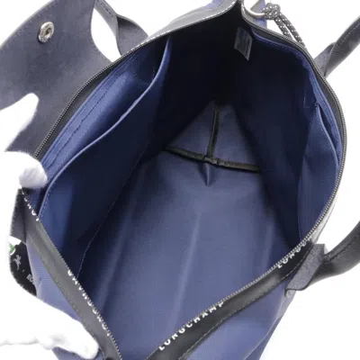 Pre-owned Longchamp Black Navy Nylon Leather Tote Bag ()