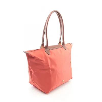 Pre-owned Longchamp Brown Red Color Canvas Leather Tote Bag ()